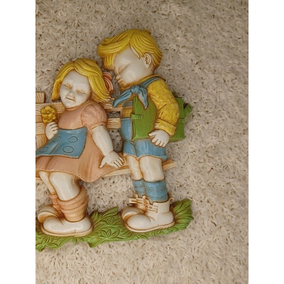 Antique Homco Wall Decor Two Kids Sitting On Bench Love Cute couple VTG Decor - Picture 4 of 8